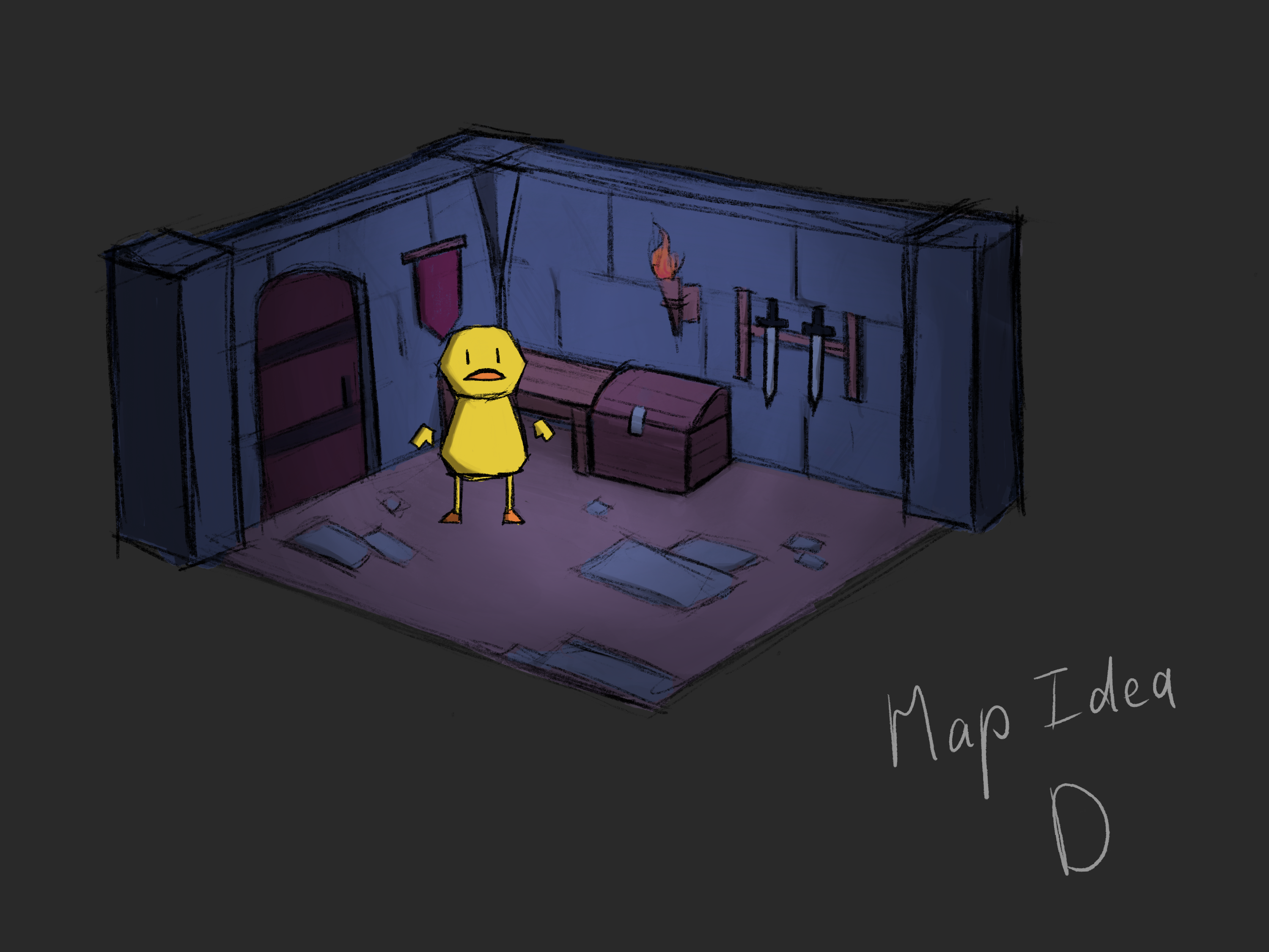 Dungeon room, blue-purplish shading