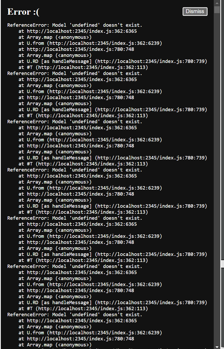 Error :( Model 'undefined' doesn't exist.