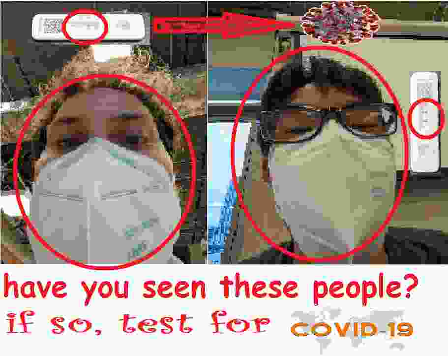 photos of Sean and Nick circled with positive Covid rapid antigen tests and “have you seen these people? If so, test for COVID-19”